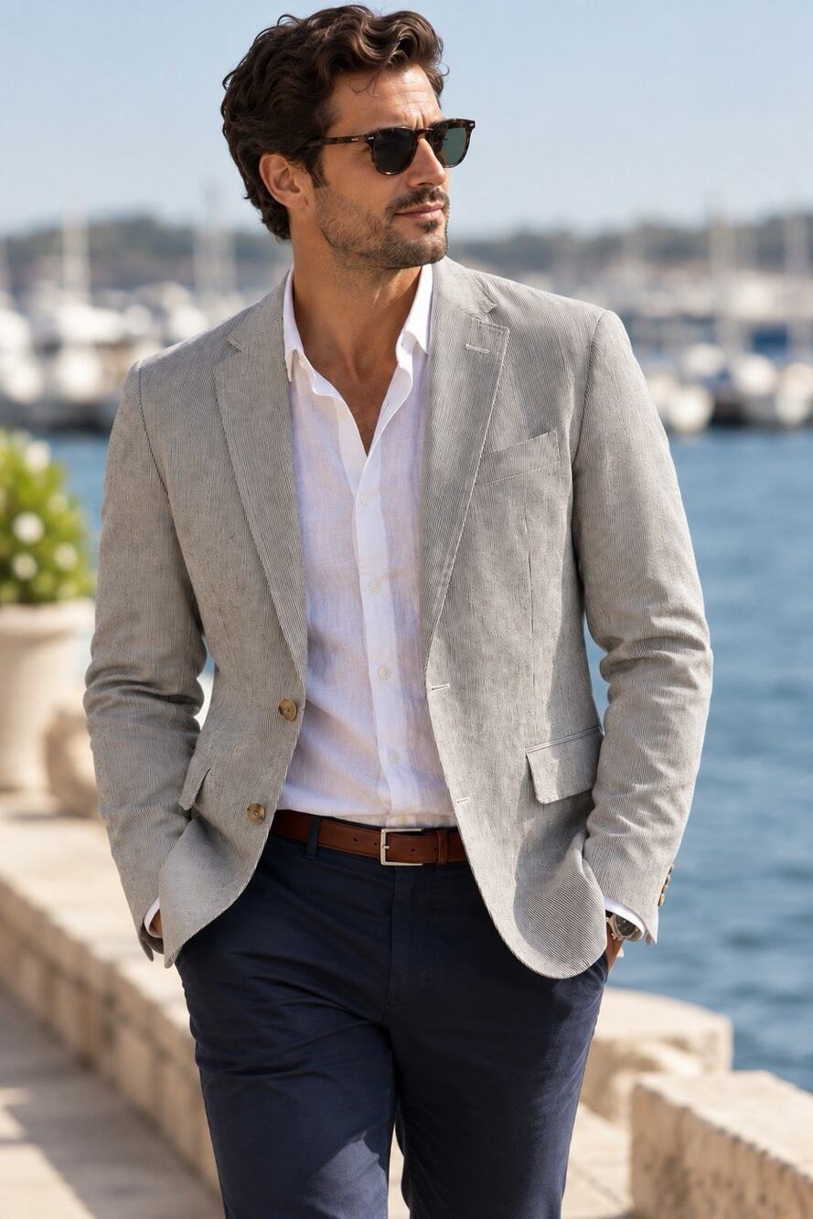 J.Crew Ludlow Light Gray Two Button Front Linen Blend Blazer Jacket Size 34 S
